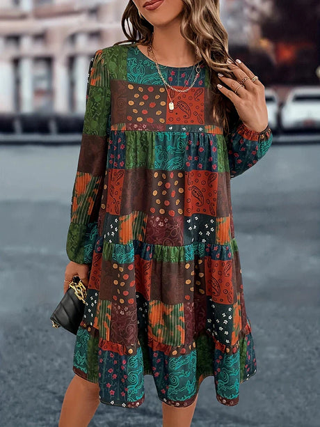 Long Sleeved Printed Dress