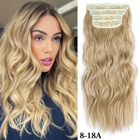 Set Synthetic Hair Clip In Long Wavy Thick