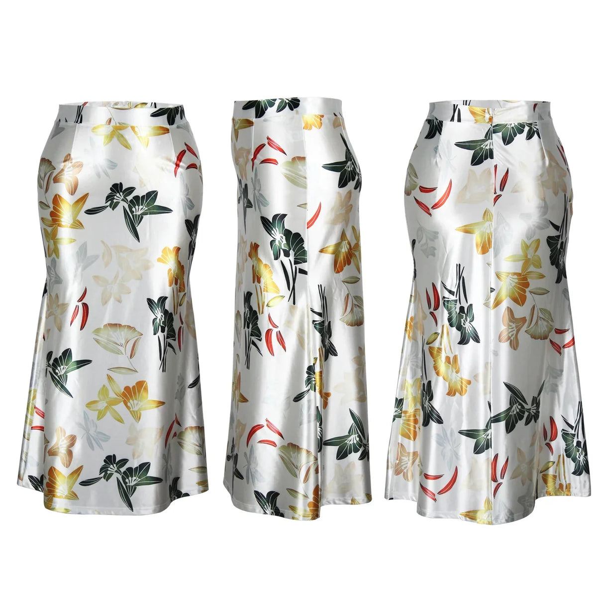 Casual Skirt, Women' Plus Floral Print Slight Stretch