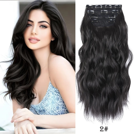 Set Synthetic Hair Clip In Long Wavy Thick