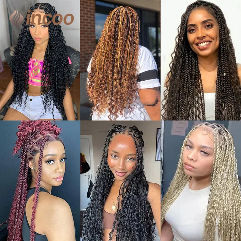 Blonde Bohemian Box Braids Wigs With Curly Hair