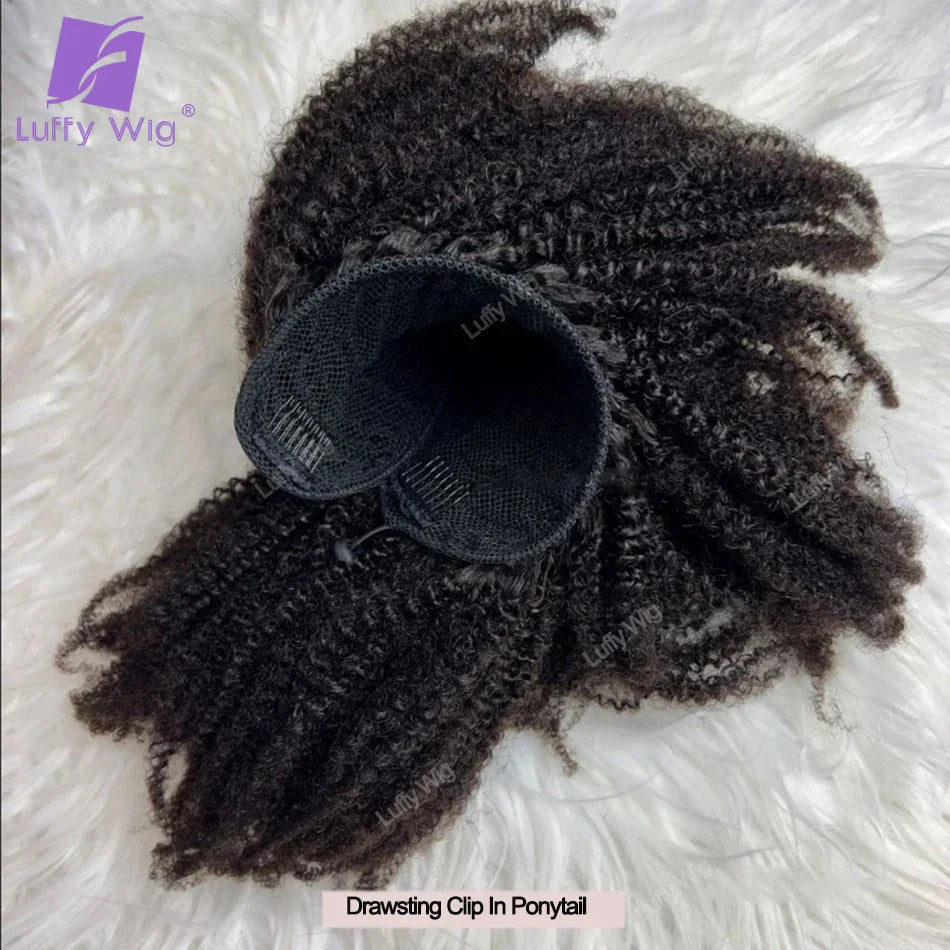 Afro Kinky Curly Drawstring Ponytail Human Hair Real