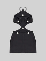 Women Summer Fashion Sexy Backless Pearl Crystal Black