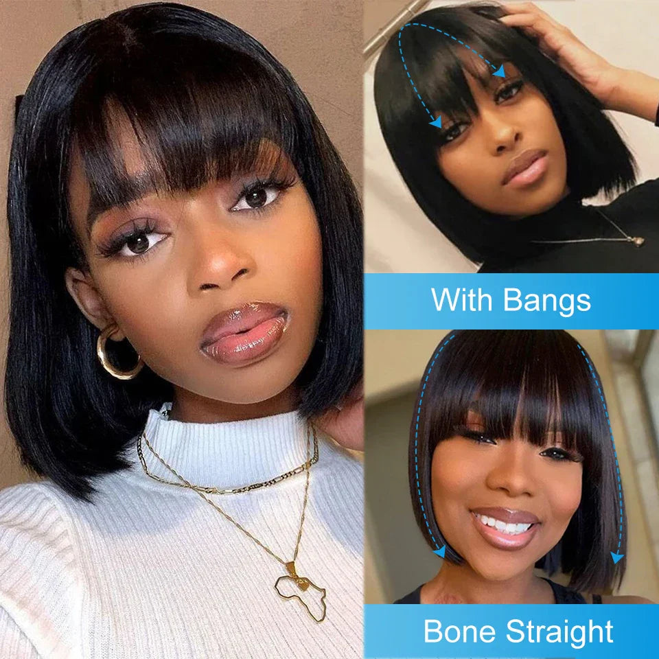 Brazilian Human Hair Wig With Bangs Remy Straight