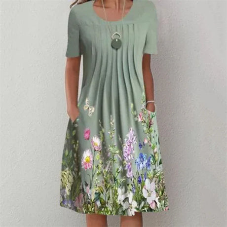 Summer Short Sleeve Floral Printing Vintage Dresses For