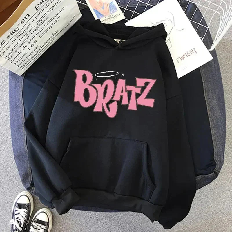 Bratz Letter Printed Hooded Sweatshirt Men Women Hoodie