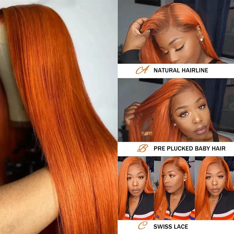 Sleek Ginger Orange 13X5 Brazilan Straight Lace Frontal