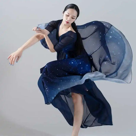 Starry Sky Blue Gradient Chiffon Dance Suit Women