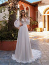 Sevintage Chiffon Long Puff Sleeves Wedding Dress Boho