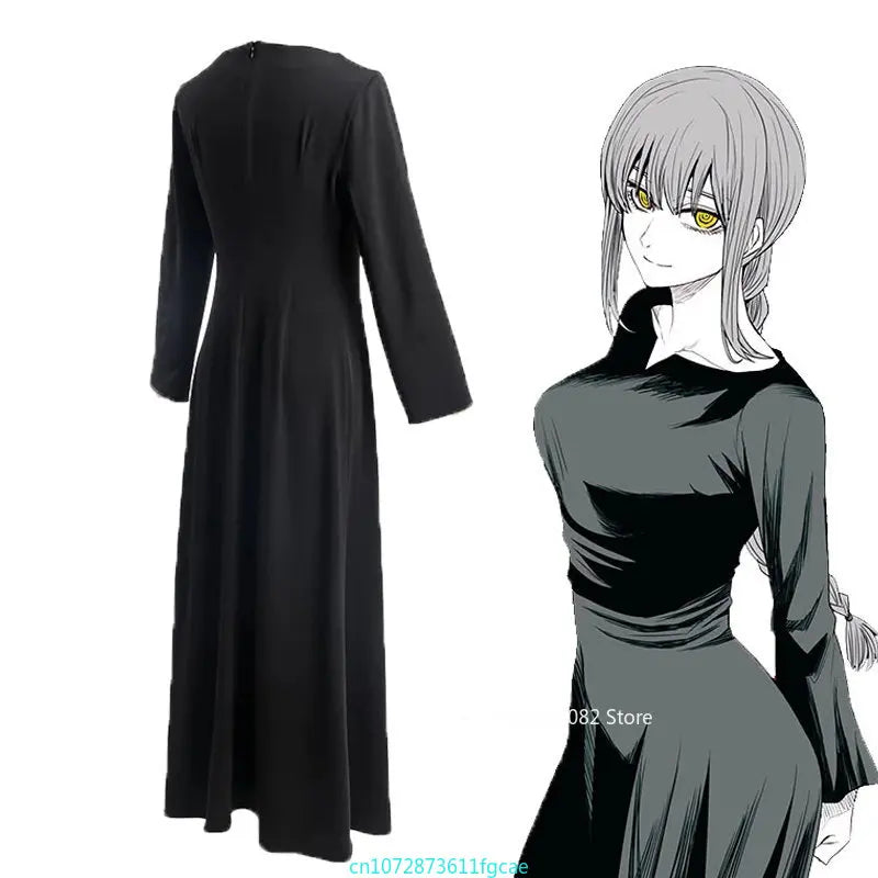 Anime Chainsaw Man Makima Black Dress Cosplay Costume