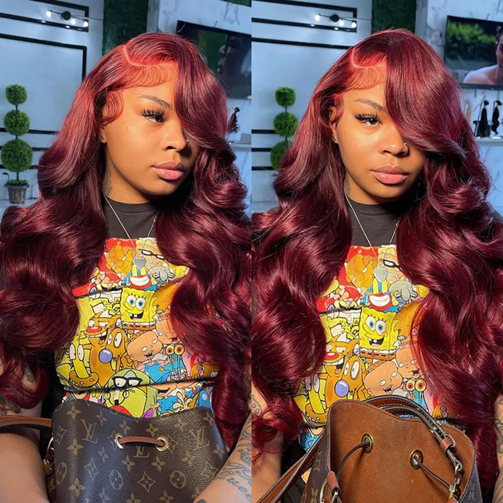 Body Wave Wig Burgundy 99J Lace Front Wig