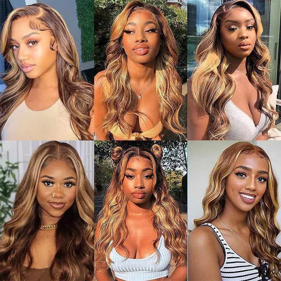 Colored Highlight Human Hair Wigs Brazilian Glueless Body