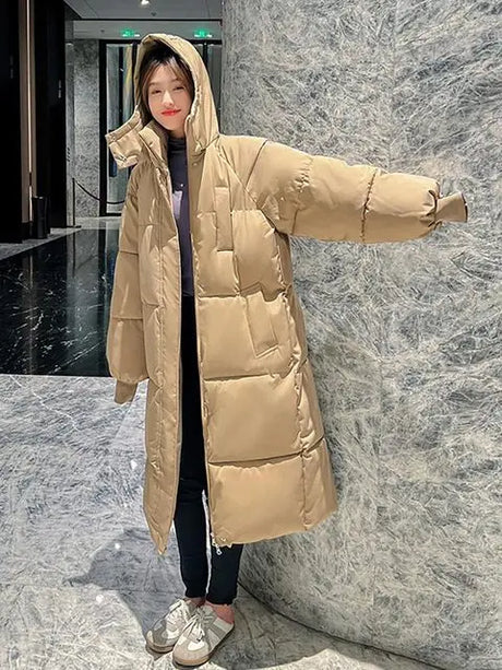 Winter Women Parka New Long Straight Down Cotton