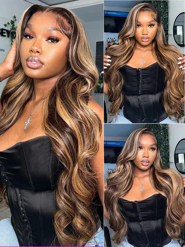 Highlight Wig Human Hair Brazilian Brown Colored 13X4