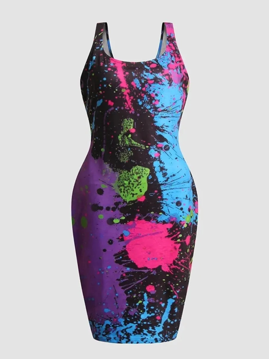 Lw Splash Ink Bodycon Cami Dress U Neck