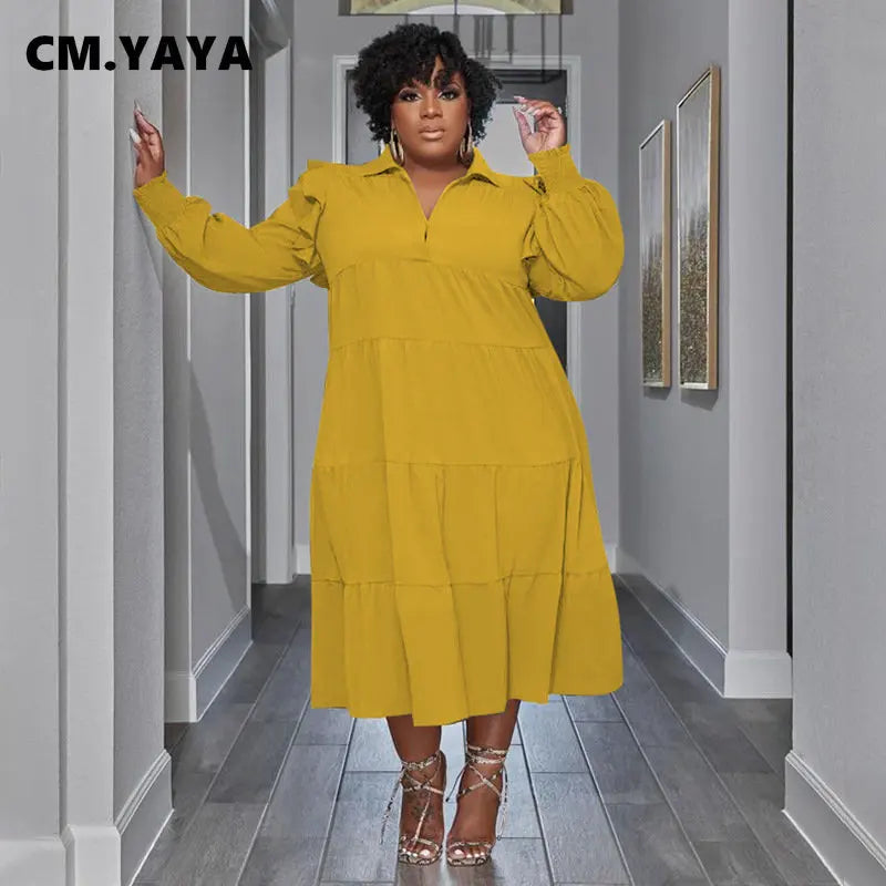 Yaya Vintage Women Long Sleeve Turn-Down Collar Long