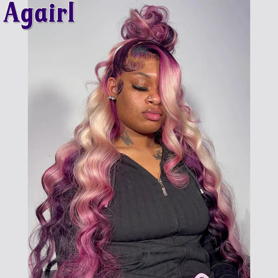 Highlight Ombre Blonde Purple Body Wave Lace Front