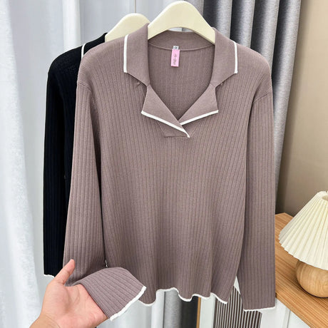 Stylish Lapel Block Color Sweaters Women Clothing Autumn