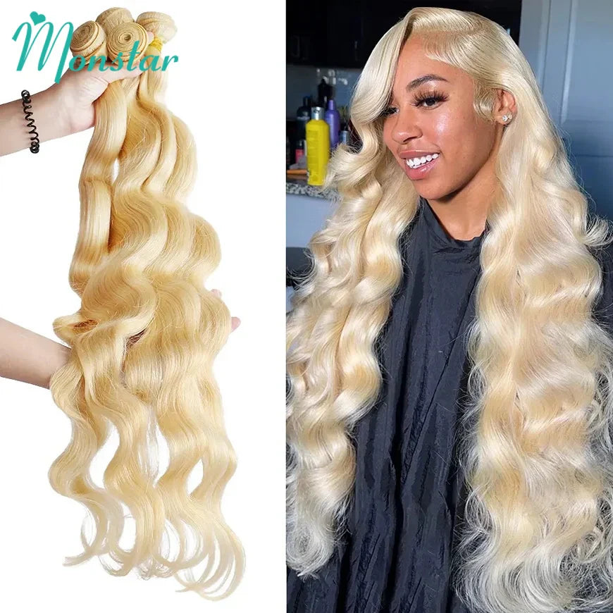 Blonde Colored Body Wave Human Hair Bundles Double