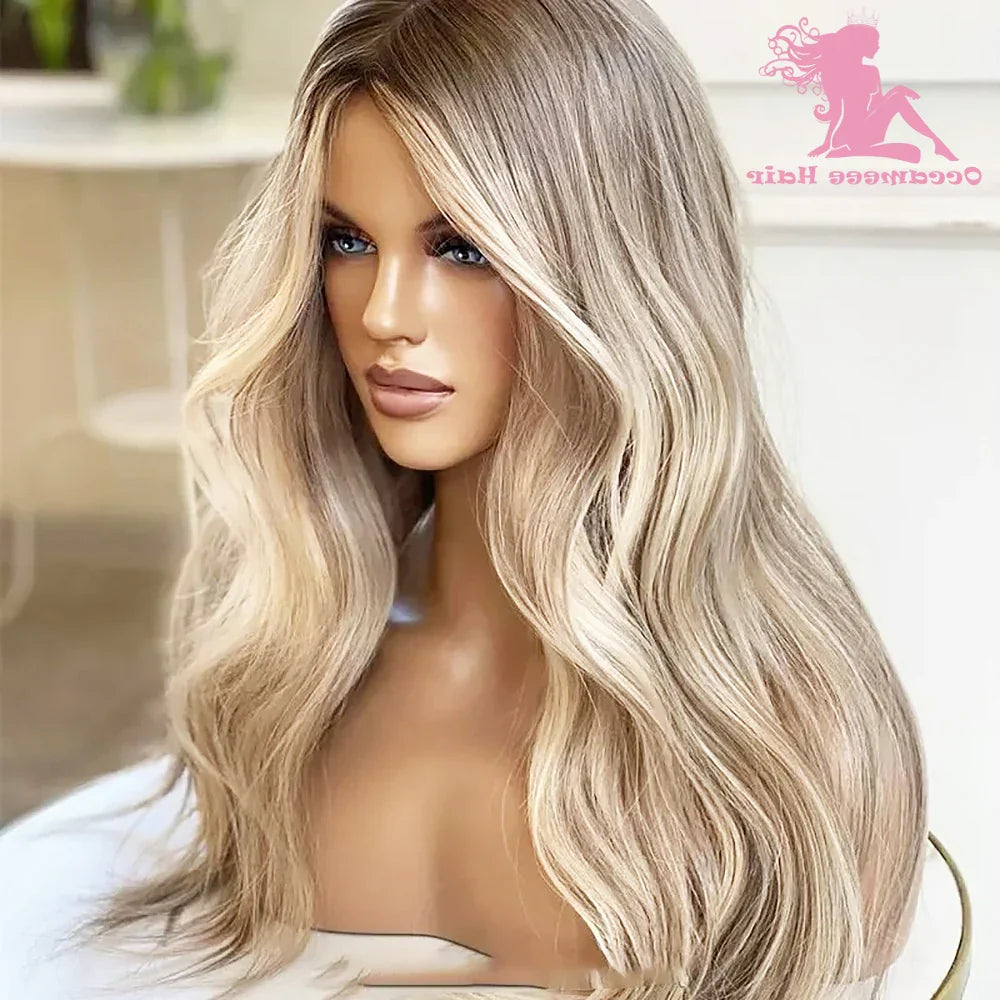 Ash Blonde Highlight Colored Lace Front Wig With