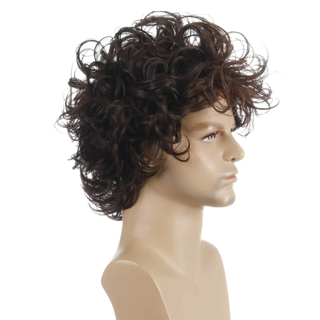 Brown Curly Wig For Men Short Synthetic Hair