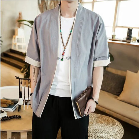 Summer Men' Kimono Jackets Cardigan Lightweight Casual Cotton