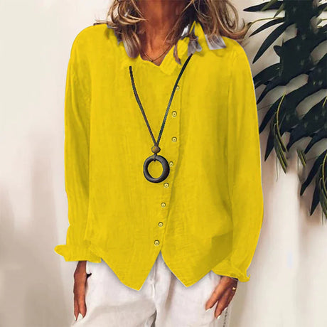 Women' Cotton Solid Long Sleeve Blouse Tops Baggy