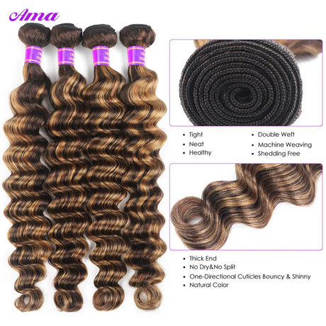 Highlight Loose Deep Wave Bundles Ombre Colored Human