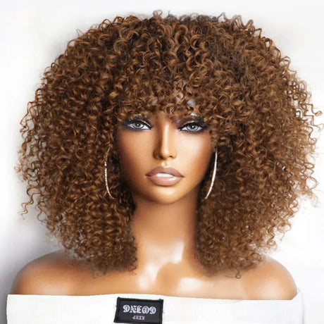 Short Curly Afro Wigs With Bangs For Black