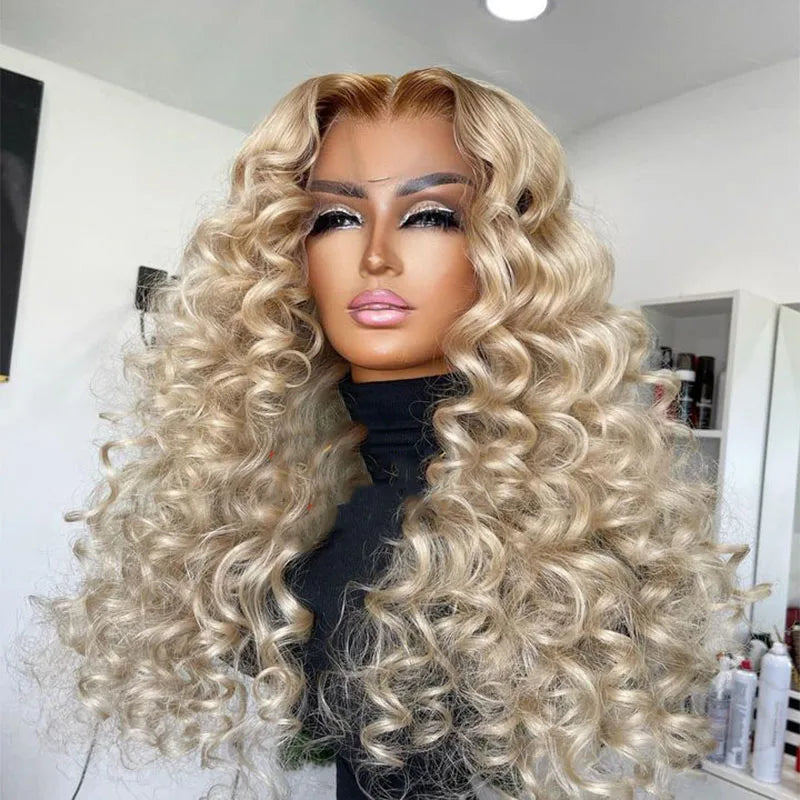 Ombre Ash Blonde Loose Curly Glueless Synthetic Hair