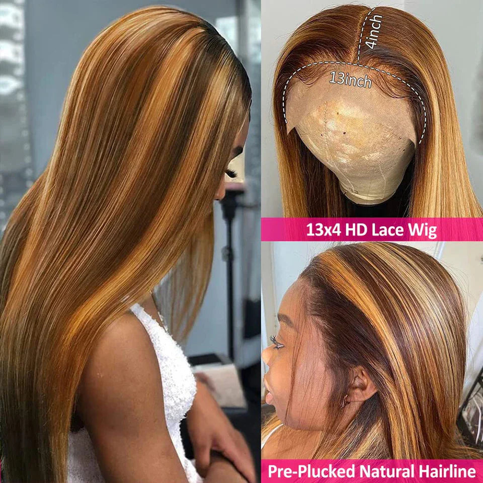 Highlight Bone Straight Human Hair Wig Hd Lace