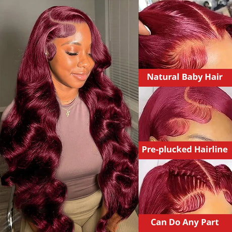 Tewjig Density J Burgundy X Lace Frontal Wigs