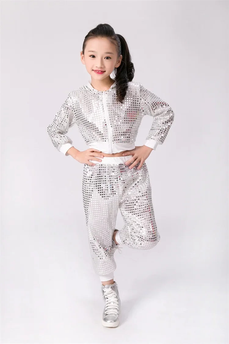 Children Sequin Hip-Hop Jazz Dance Costume Girls Student