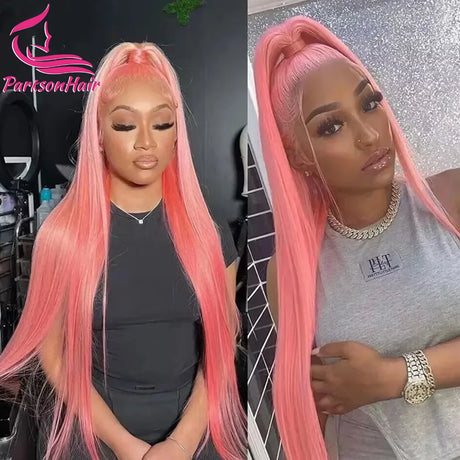 Pink 13X6 Transparent Lace Front Wig Straight Wigs