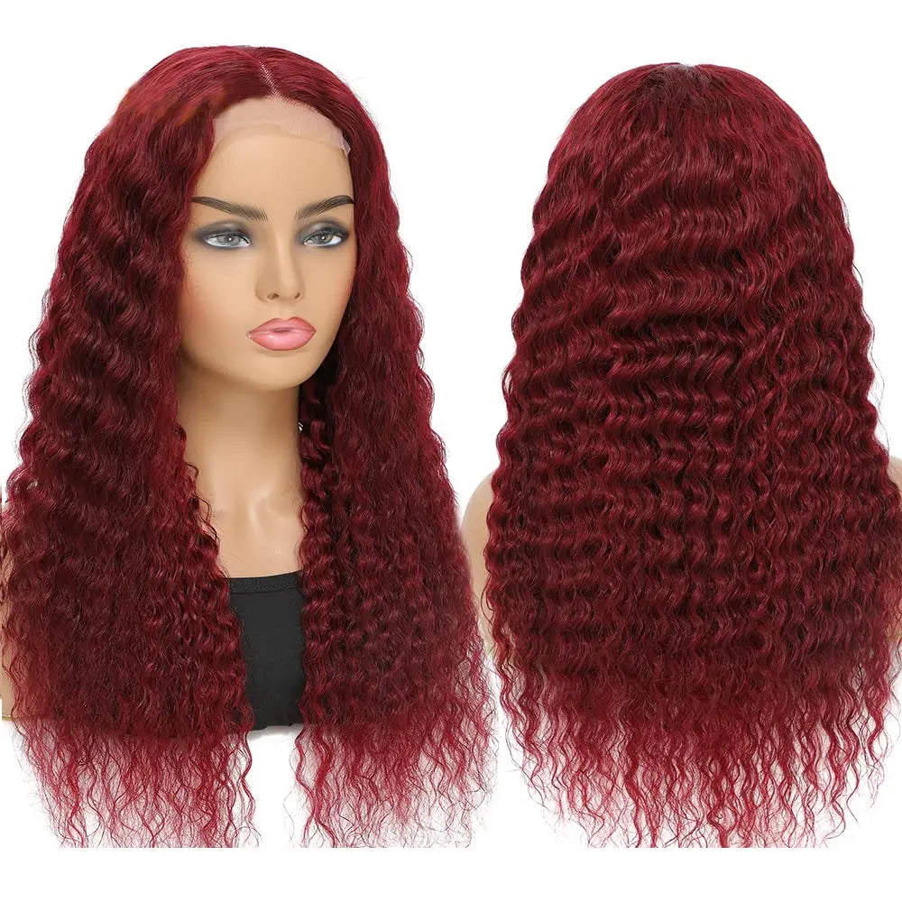 Transparent Deep Wave Lace Frontal Wig Burgundy