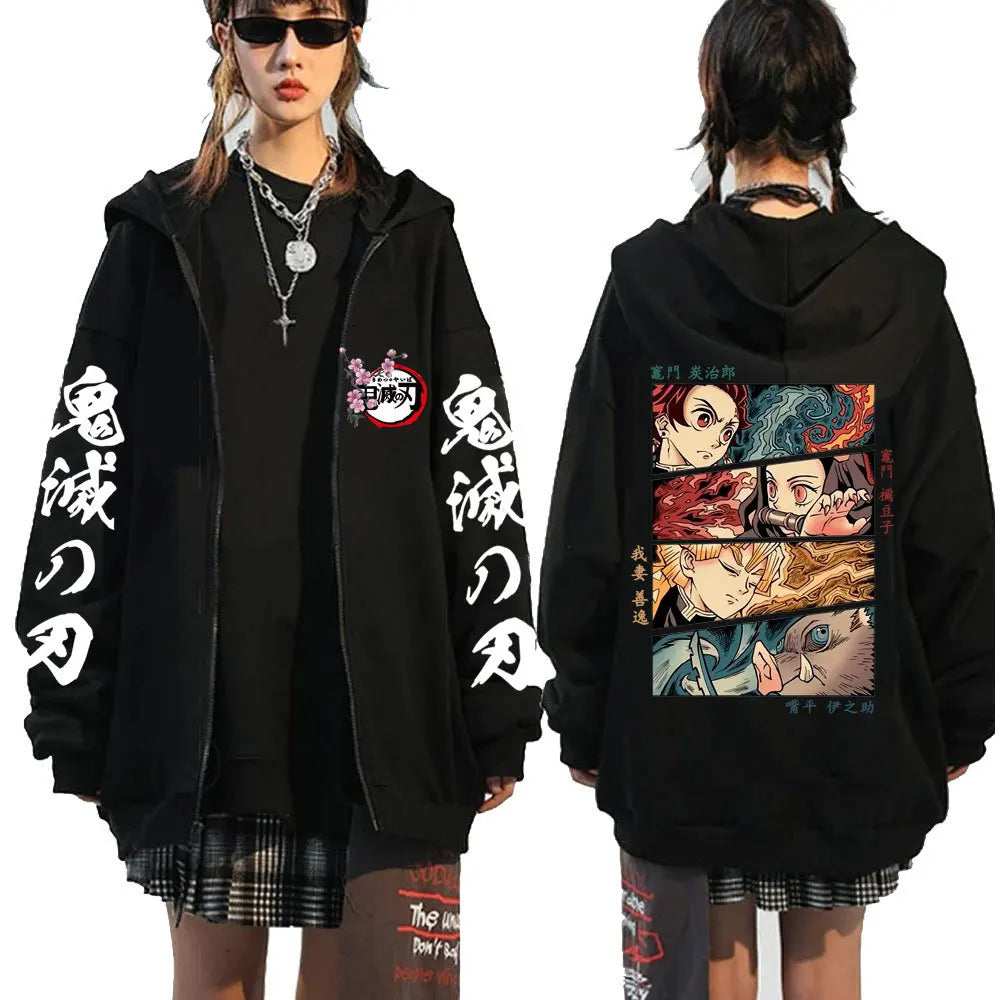 Men Women Anime Zip Hoodie Demon Slayer Graphic