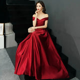 Sexy Boat Neck Satin Wedding Bridesmaid Maxi Dress