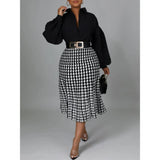 Women Plaid Skirt High Waist Bird Lattice Autumn