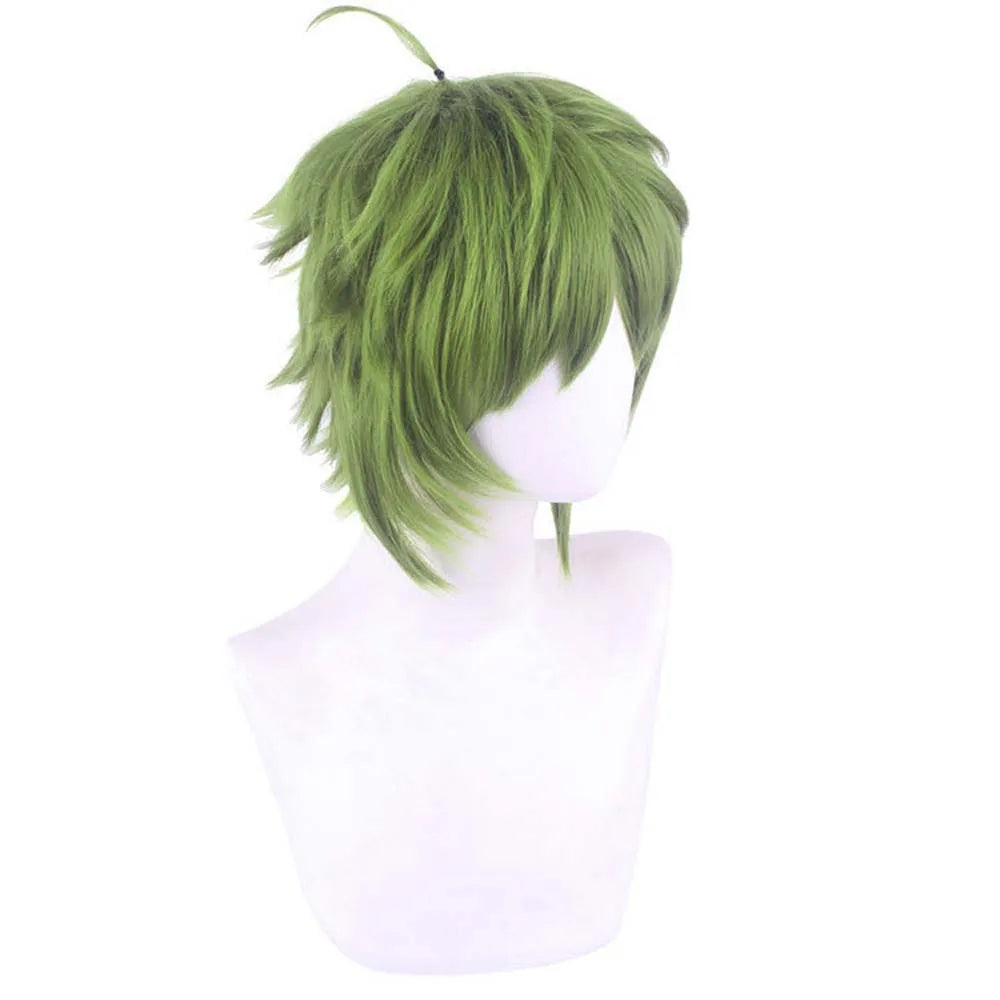 Men Synthetic Green Short Wavy Wig Cosplay Anime