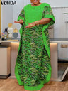 Vonda 5Xl Bohemian Women Printed Long Sundress Half