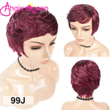 J Burgundy Short Pixie Cut Wigs With Bangs