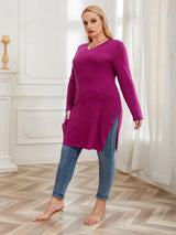 Women Sweaters Side Split Top Knitted Solid Color