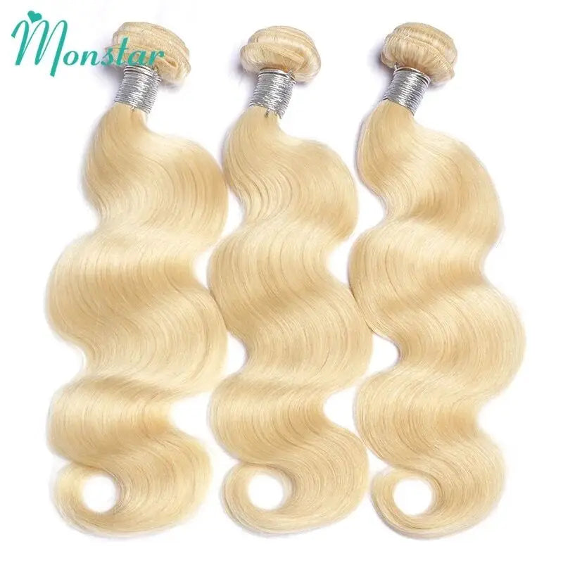 Blonde Colored Body Wave Human Hair Bundles Double