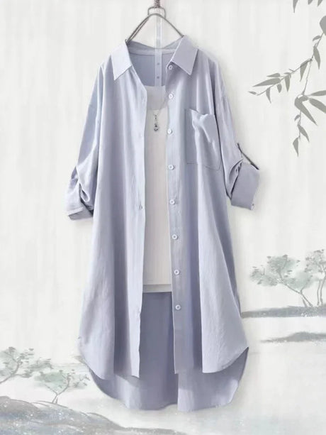 Loose Breathable Blouses Midi Shirt Korean Casual Autumn