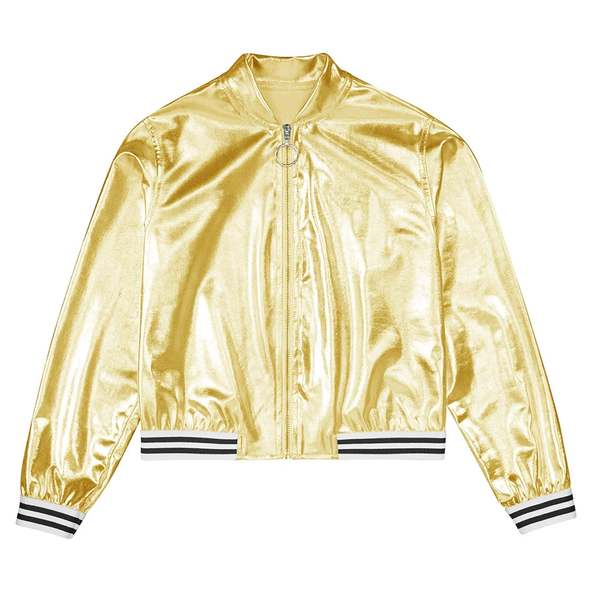 Kids Girls Shiny Baseball Jacket Bolero Disco Blazer