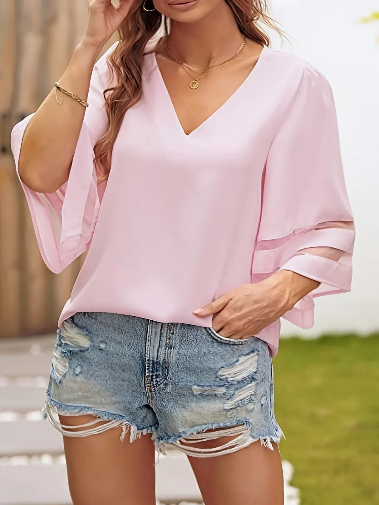 New Women Summer Loose V Neck Tops Ladies