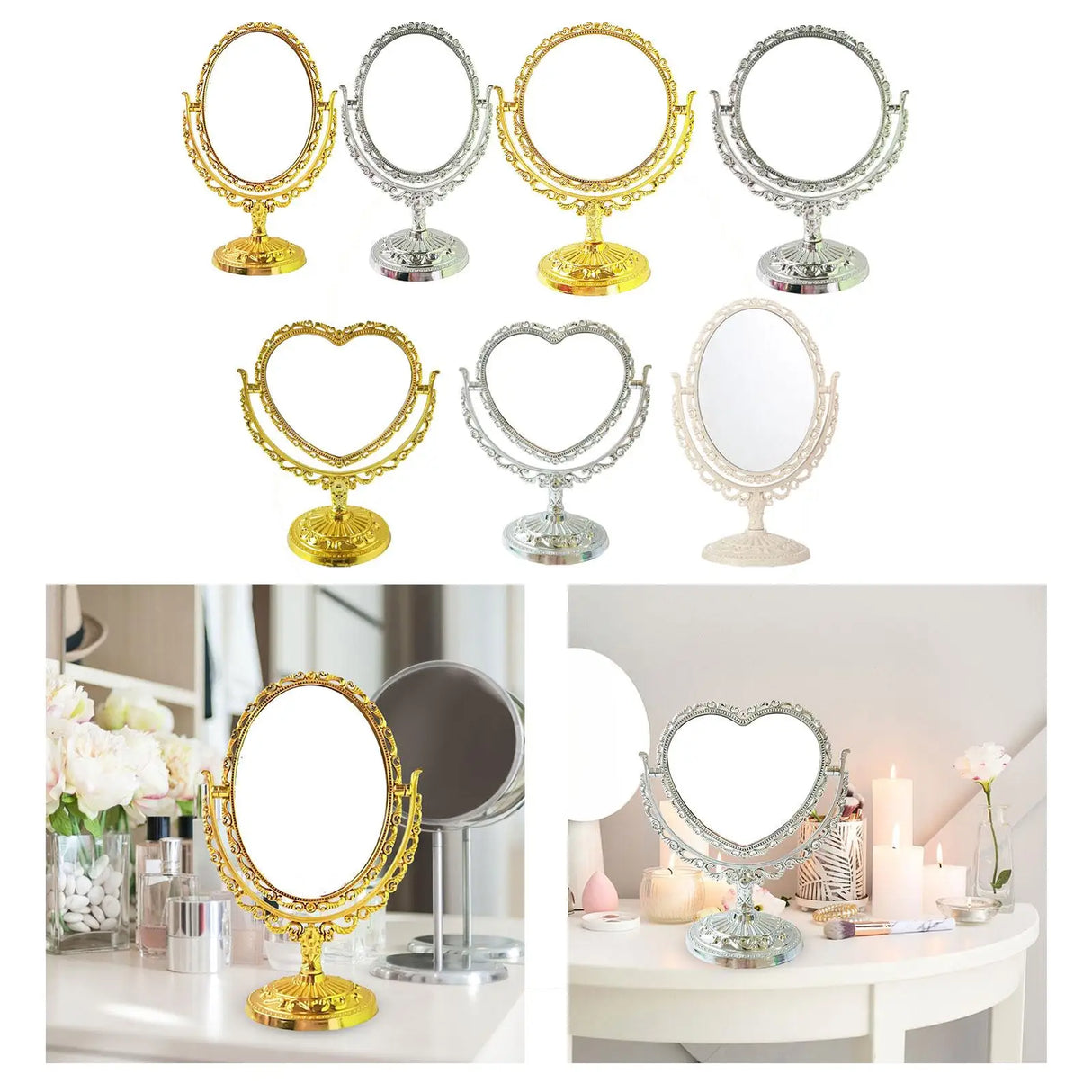 Tabletop Makeup Mirror Elegant Decorative Degree Rotation Desktop