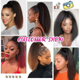 Megeen Afro Kinky Straight Ponytail Human Hair Italian