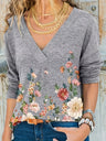 Women Long Sleeve V-Neck Flower Print Casual Loose