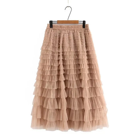 Women' Clothing Skirt Elastic Waist Mesh Skirt Calf